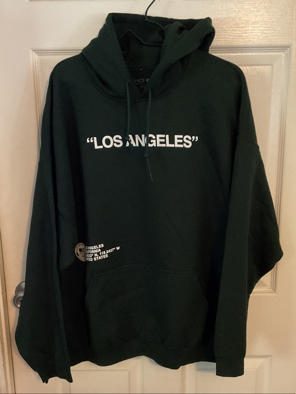 Fashion Nova Men's Dark Green Hoodie with "Los Angeles" Graphic with Backhit